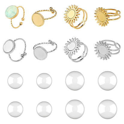8шт 304 компонент открытого манжетного кольца из нержавеющей стали, настройки звонка, с 8 прозрачными стеклянными кабошонами
