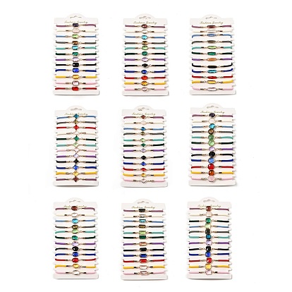 12шт 12 цвета полиэстер браслеты, латунные стеклянные звенья ювелирные изделия для женщин, разноцветные