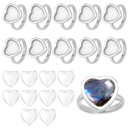 Наборы для изготовления колец в форме сердца из нержавеющей стали своими руками, включают прозрачные стеклянные кабошоны в форме сердца