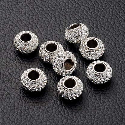 Austrian Crystal European Beads, Large Hole Beads, Single 925 Sterling Silver Core, Rondelle, 11x7.5mm, Hole: 4.5mm
