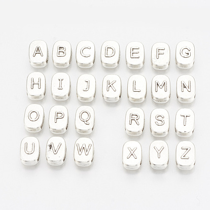 Tibetan Style Alloy Letter Slide Charms, Cadmium Free & Lead Free, Rectangle, Antique Silver