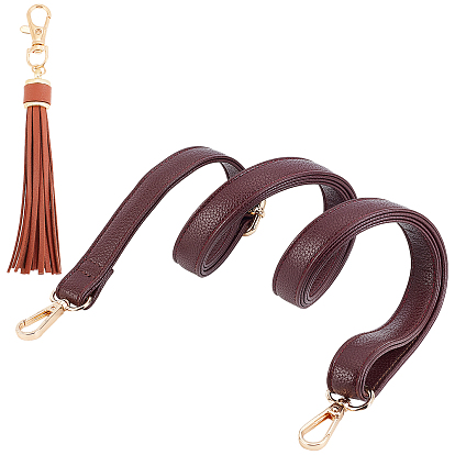 2pcs 2 styles pendentifs à pompon en cuir PU et sangles de sac en similicuir, fermoirs alliage pivotantes, pour les accessoires de remplacement de sac