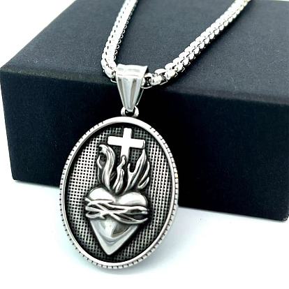 Винтажные ожерелья из нержавеющей стали с подвеской «Священное сердце Иисуса» для мужчин