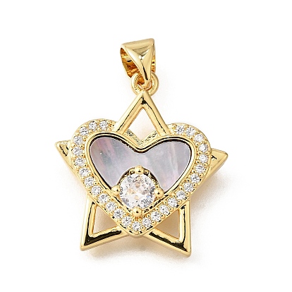 Подвески из латунной микро-паве из кубических цирконий в виде черных ракушек, без кадмия и без свинца, звезда с сердцем