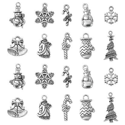50Pcs 10 Style Tibetan Style Alloy Pendants, Mixed Shapes, for Christmas