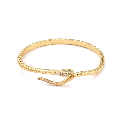 Green Cubic Zirconia Snake Wrap Cuff Bangle, Brass Textured Open Bangle for Women, Lead Free & Cadmium Free