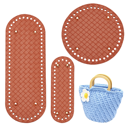 3Pcs 3 Style PU Leather Bag Bottom, with Iron Findings, Oval & Flat Round