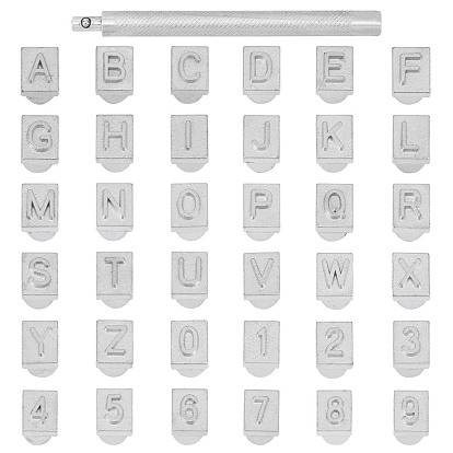 Набор перфораторов из легированной стали, с образцом алфавита и цифр