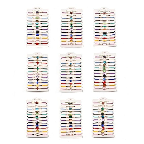 12шт 12 цвета полиэстер браслеты, латунные стеклянные звенья ювелирные изделия для женщин, разноцветные