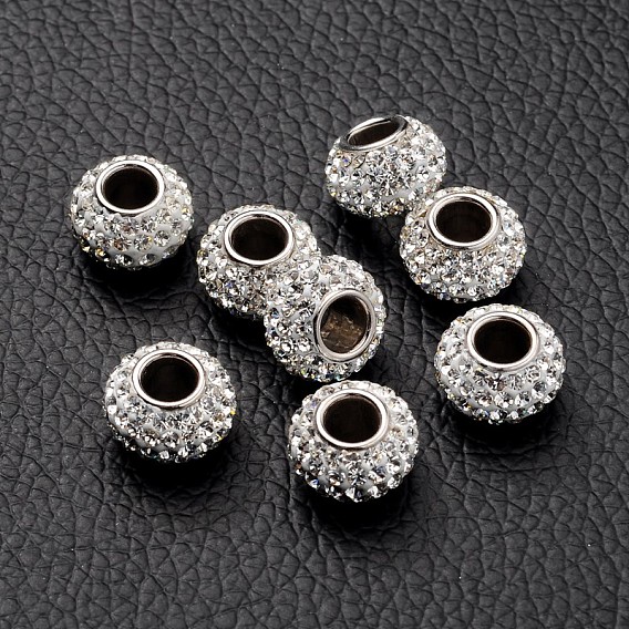 Austrian Crystal European Beads, Large Hole Beads, Single 925 Sterling Silver Core, Rondelle, 11x7.5mm, Hole: 4.5mm