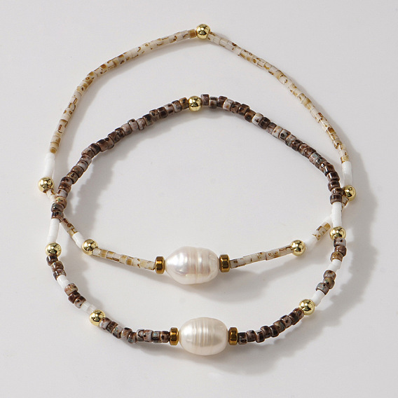 Винтажные стеклянные бисерные браслеты для женщин, с имитацией жемчуга