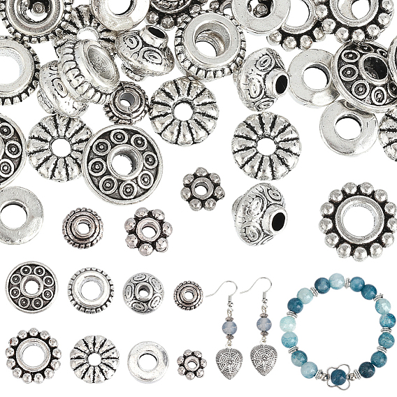 400Pcs 8 Styles Tibetan Metal Beads, Lead Free & Cadmium Free, Mixed Shape