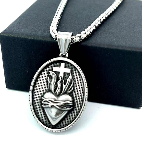Винтажные ожерелья из нержавеющей стали с подвеской «Священное сердце Иисуса» для мужчин