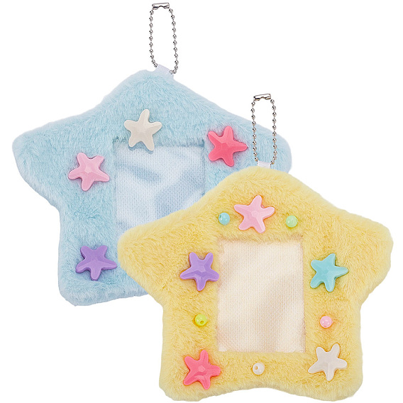 2Pcs 2 Colors Star Resin Plush Card ID Holders, with Ball Chain