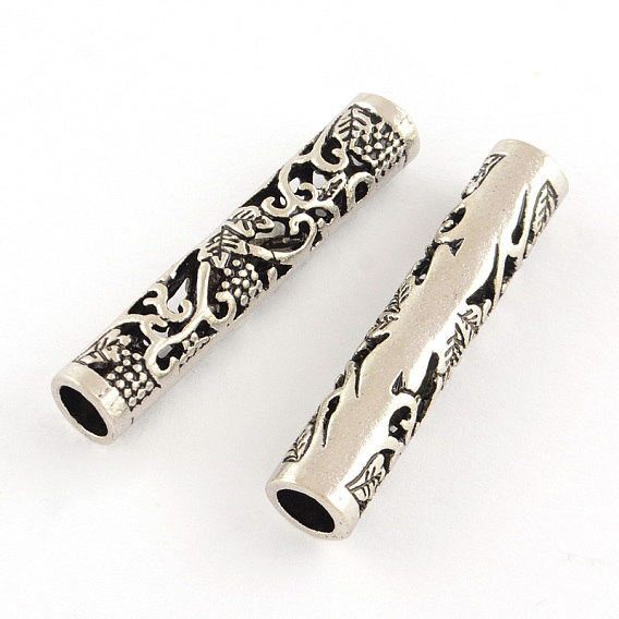 Филигранные бусины сплава труб тибетский стиль, без кадмия и без свинца, 7x36.5 мм, Отверстие : 5 мм , около 273 шт / 1000 г