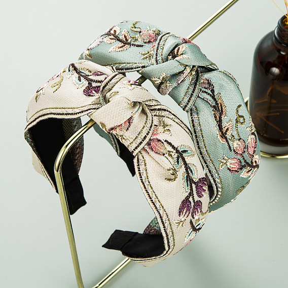 Ленты для волос с цветочной вышивкой в этническом стиле, аксессуары для волос с широкими узлами для женщин и девочек