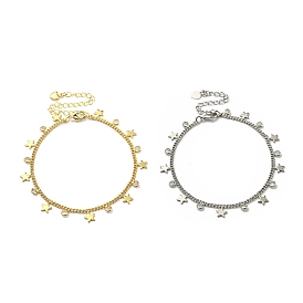 Brass Star & Glass Flat Round Charm Bracelets with Curb Chains