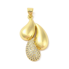 Rack Plating Brass Clear Cubic Zirconia Pendants, Cadmium Free & Lead Free, Teardrop