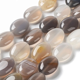 Natural Grey Agate Beads Strands, Flat Oval