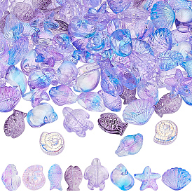90Pcs 6 Styles Transparent Spray Paint Glass Beads, with 30Pcs 2 Styles Transparent Handmade Lampwork Beads
