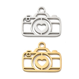 Pendentifs en acier inoxydable, appareil photo avec breloques en forme de cœur, découper