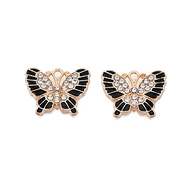 Alloy Enamel Pendants, with Crystal Rhinestone, Cadmium Free & Lead Free, Light Gold, Butterfly Charms