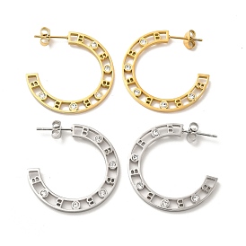 Crystal Rhinestone Initial Letter B Stud Earrings, 304 Stainless Steel Half Hoop Earrings for Women