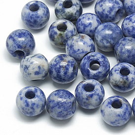 Natural Blue Spot Jasper Beads, Large Hole Beads, Rondelle