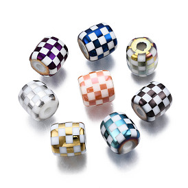 Electroplate Glass Beads, Column with Grid Pattern