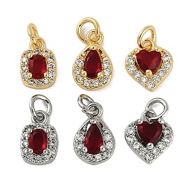 Natural Carnelian(Dyed & Heated) Charms, Brass Micro Pave Clear Cubic Zirconia Charms with Jump Rings