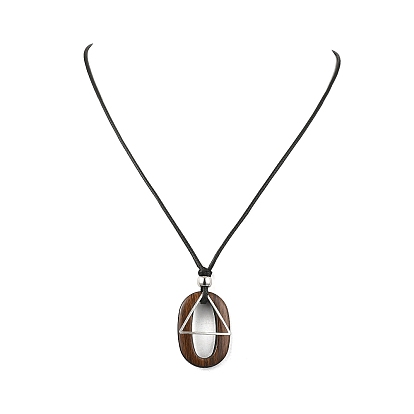 Овальные и треугольные подвески из латуни, акриловые, из черного вощеного полиэфирного шнура, серебряный цвет гальваническим