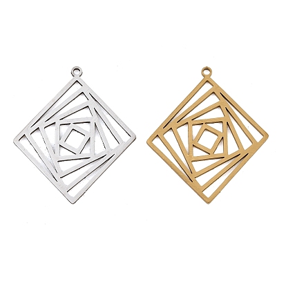 Filigree 304 Stainless Steel Pendants, Laser Cut, Rhombus Charms