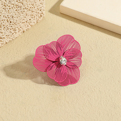 Zinc Alloy Rhinestone Cuff Open Rings for Women, Flower, Brass Rings