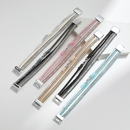 Богемные браслеты из искусственной кожи с несколькими рядами, браслеты с бесконечным звеном и магнитной застежкой из сплава