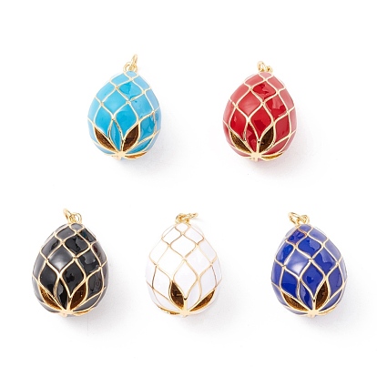 Подвески из латуни с эмалью в стойку, долговечный, реальный 18 k позолоченный, без кадмия, без никеля и без свинца, овал с полым цветком