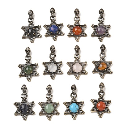 Драгоценный камень подвески, Латунная звезда Давида с подвесками в виде черепа на тему Хэллоуина., стойки покрытие, античная бронза