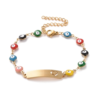 Вакуумное покрытие pvd 304 браслет из нержавеющей стали с сердечком и купидоном, красочный эмалевый браслет с цепями от сглаза для женщин