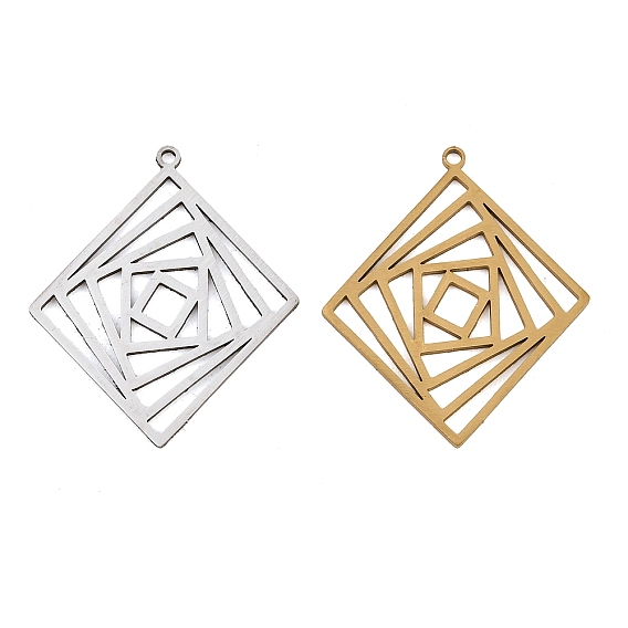 Filigree 304 Stainless Steel Pendants, Laser Cut, Rhombus Charms