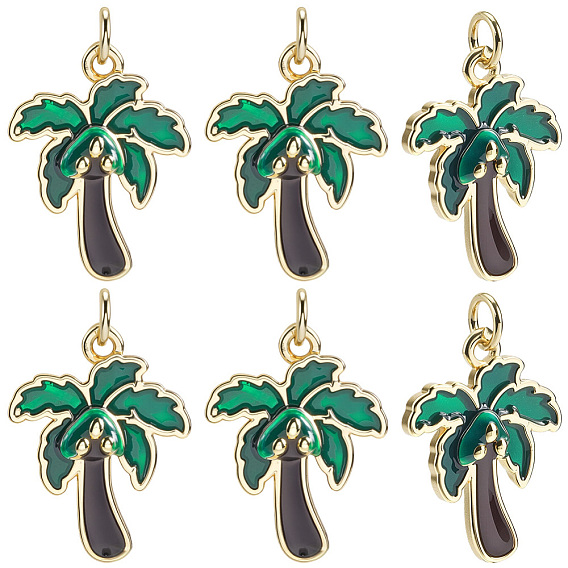 6 кулоны латунные эмалевые шт., с целью перехода в кольце, очарование кокосового дерева, стойки покрытие, прочное покрытие, без кадмия и без свинца