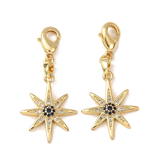 Декоративные подвески из прозрачного кубического циркония с микропаве из латуни в форме солнца, с застежкой омар, стойки покрытие, долговечный, без кадмия и без свинца
