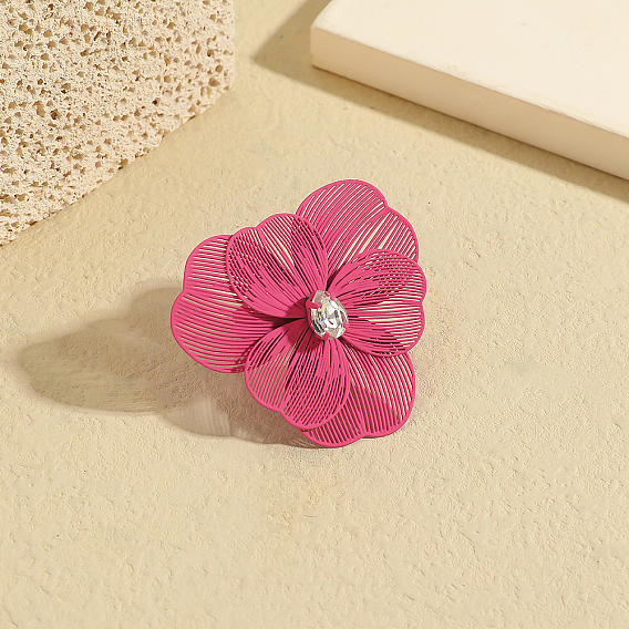Zinc Alloy Rhinestone Cuff Open Rings for Women, Flower, Brass Rings