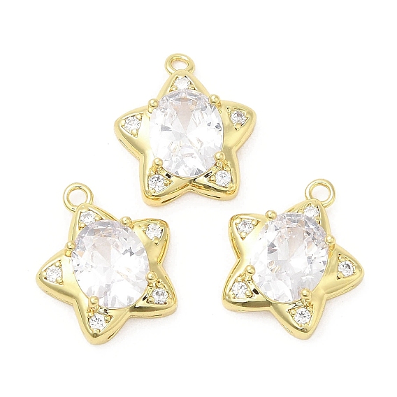 Brass Pave Cubic Zirconia Pendants, with Jump Ring, Long-Lasting Plated, Lead Free & Cadmium Free, Star