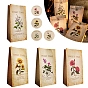 24 piezas 4 estilos bolsas de papel de flores rectangulares retro, bolsa de papel de regalo para envolver regalos y alimentos, con pegatinas de sello de punto redondo