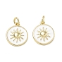 Brass Enamel Pendants, Flat Round with Sun Charms, Cadmium Free & Lead Free, Rack Plating, Long-Lasting Plated, Real 18K Gold Plated