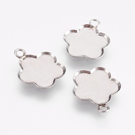304 Stainless Steel Pendant Cabochon Settings, Plain Edge Bezel Cups, Flower