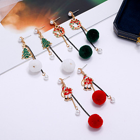 Fashionable Christmas Tree Snowman Pom-Pom Earrings for Women