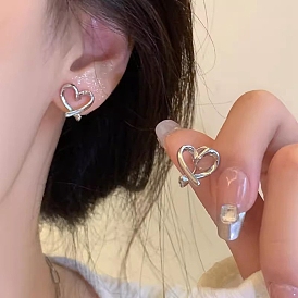 Alloy Stud Earring, with Sterling Silver Pin, Heart