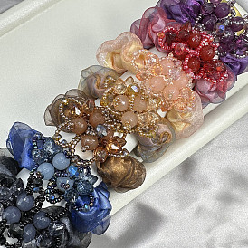Chouchou en soie double épaisseur avec perles - 15 couleurs disponibles