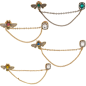 4 шт. 4 цветные стеклянные броши-цепочки в виде пчелы и прямоугольника, булавка в виде животного из сплава для воротника рубашки, золотые