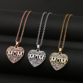 MOM Diamond-Encrusted Heart Pendant Necklace - Perfect Mother's Day Gift